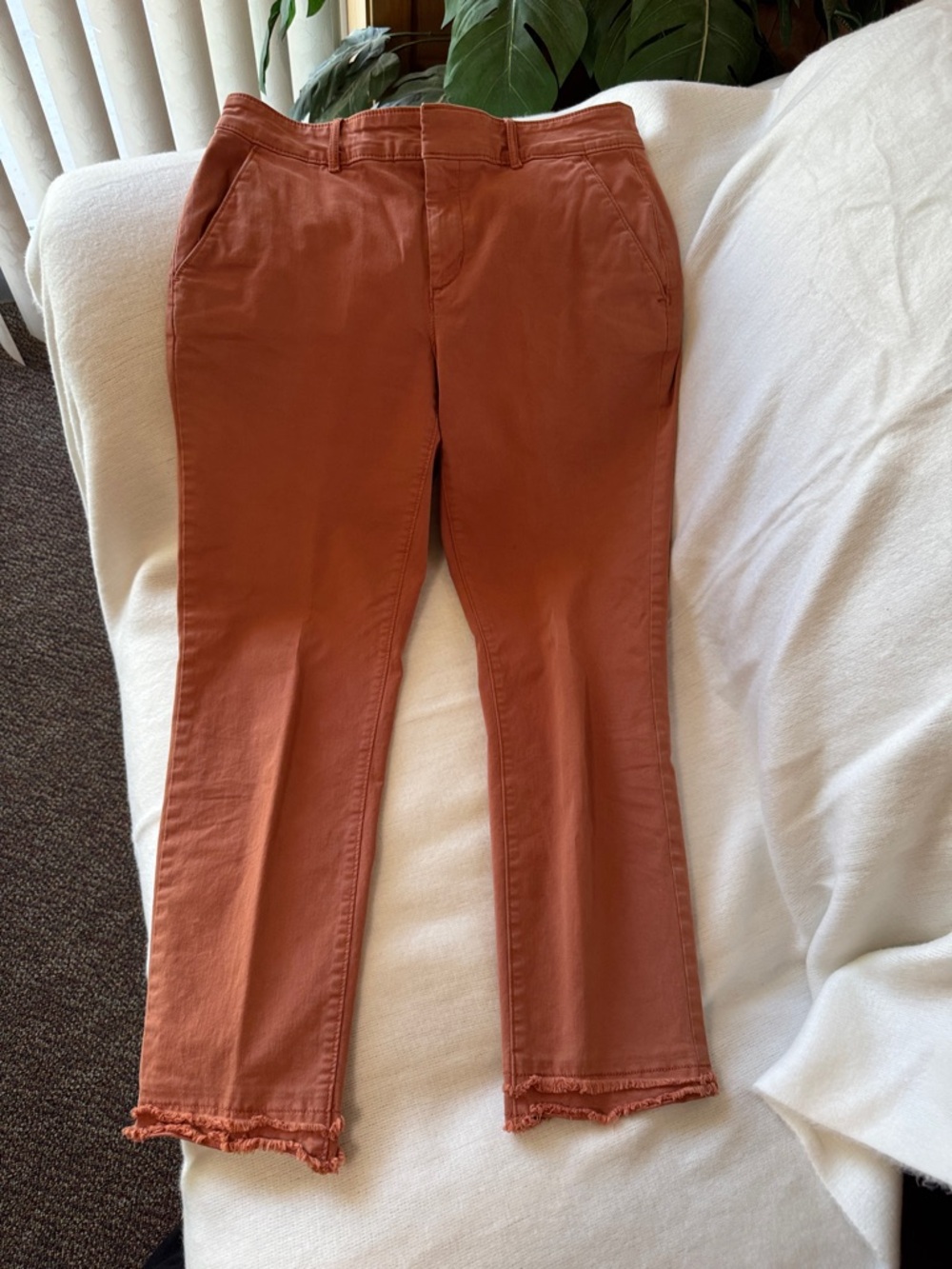 LOFT Rust Orange Casual Pants with Frayed Hem Size 4